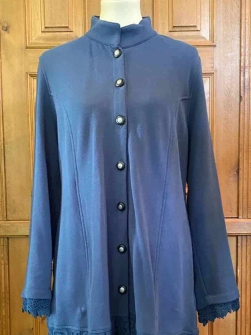 Soft Surroundings Slate Blue Knit Long Sleeve Button Front Tunic Long Top PXL